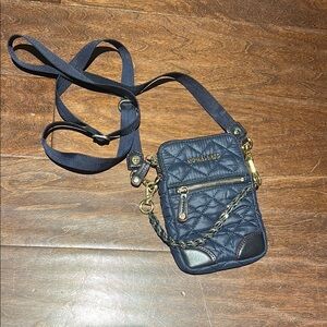 MZ Wallace Blue and Gold Quilted Micro Crossbody Bag
